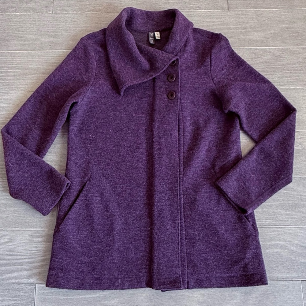 Ibex Pez Coatigan Merino Wool Reese Cardigan Button Up Sweater Jacket M Cabernet - Picture 14 of 16
